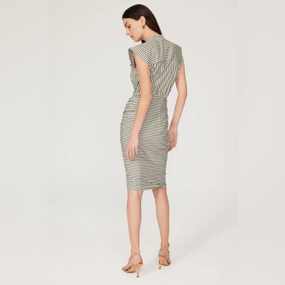 Veronica Beard Ruched Shirt Dress 2 NWT BRIGHT ARMY WHITE - Picture 4 of 7